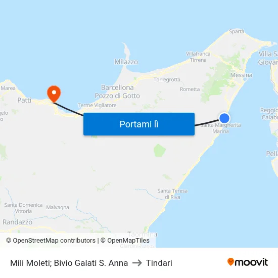 Mili Moleti; Bivio Galati S. Anna to Tindari map