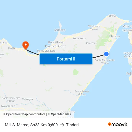 Mili S. Marco; Sp38 Km 0;600 to Tindari map