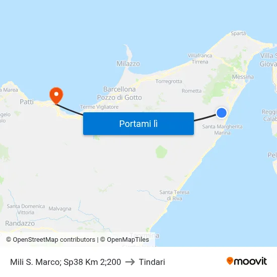 Mili S. Marco; Sp38 Km 2;200 to Tindari map