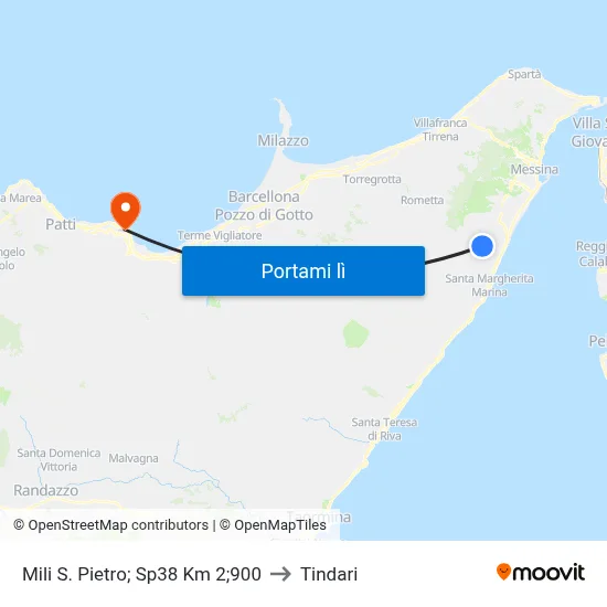 Mili S. Pietro; Sp38 Km 2;900 to Tindari map