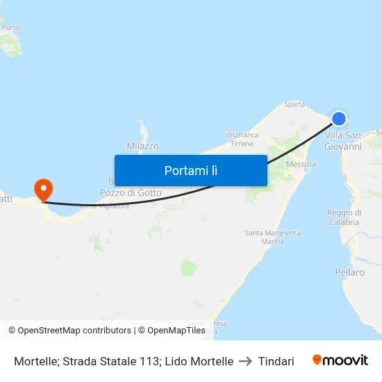 Mortelle; Strada Statale 113; Lido Mortelle to Tindari map