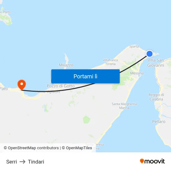 Serri to Tindari map