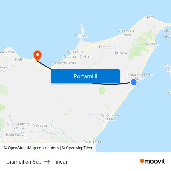 Giampilieri Sup to Tindari map