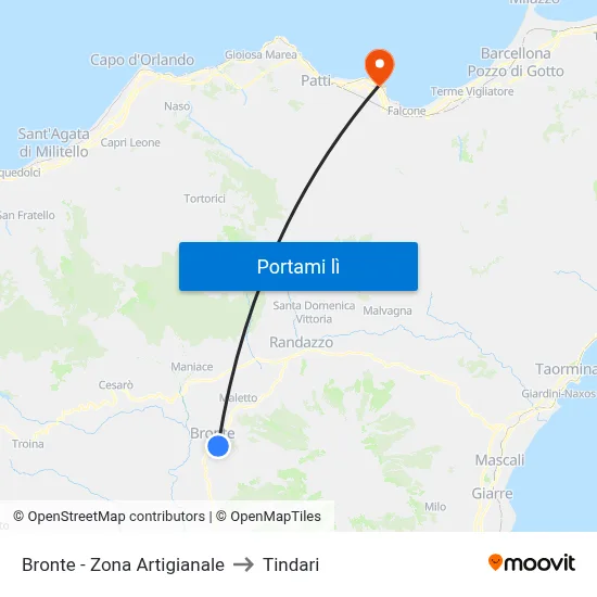 Bronte - Zona Artigianale to Tindari map