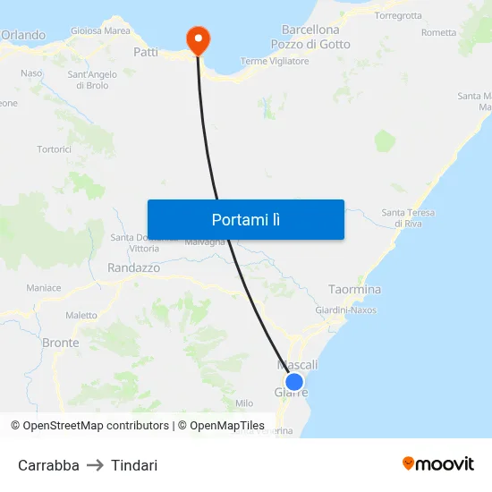 Carrabba to Tindari map