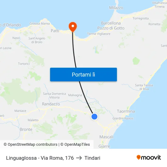 Linguaglossa - Via Roma, 176 to Tindari map