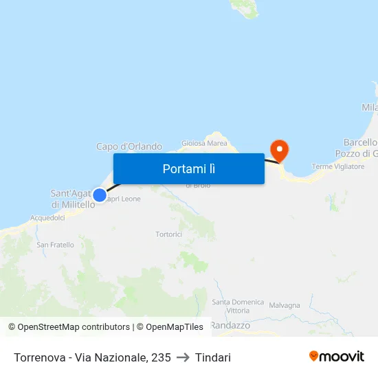 Torrenova - Via Nazionale, 235 to Tindari map