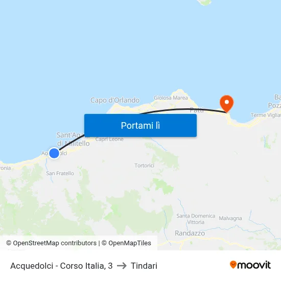 Acquedolci - Corso Italia, 3 to Tindari map