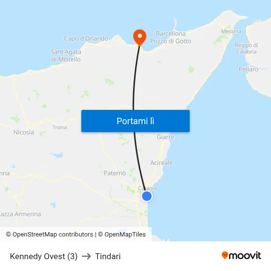 Kennedy Ovest (3) to Tindari map