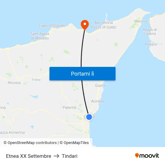 Etnea XX Settembre to Tindari map