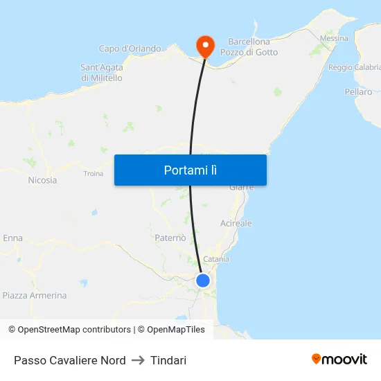 Passo Cavaliere Nord to Tindari map