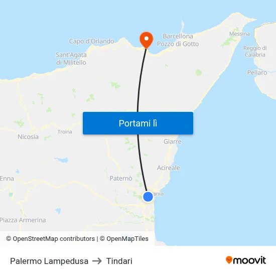 Palermo Lampedusa to Tindari map