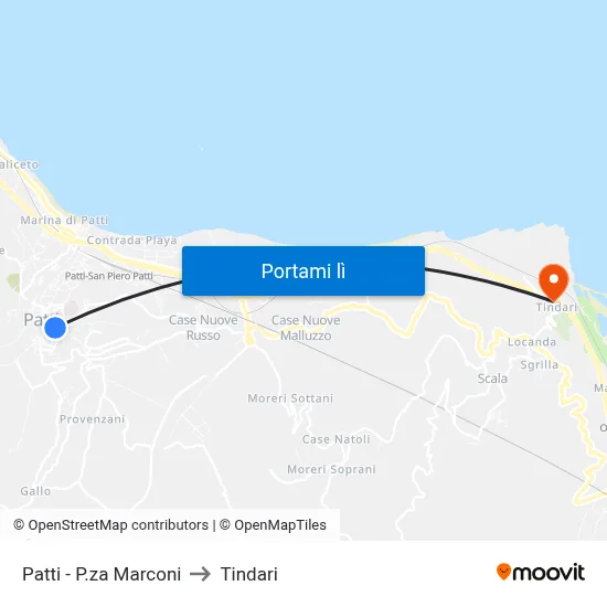 Patti - P.za Marconi to Tindari map