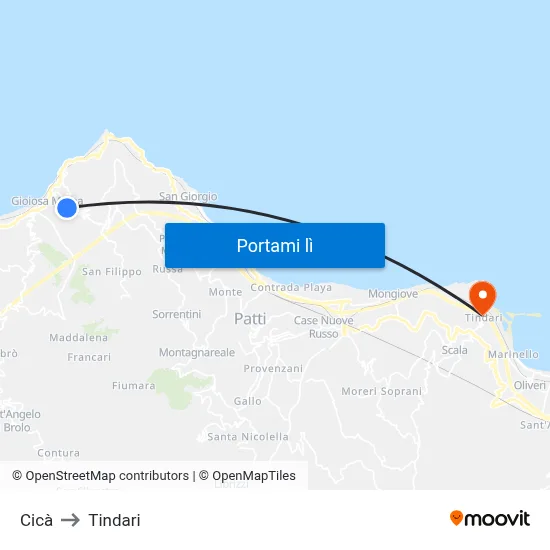 Cicà to Tindari map