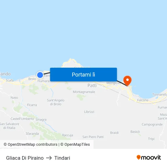 Gliaca Di Piraino to Tindari map