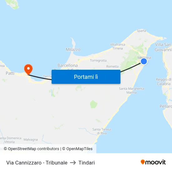 Via Cannizzaro - Tribunale to Tindari map