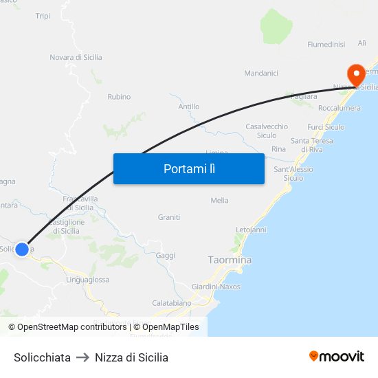 Solicchiata to Nizza di Sicilia map
