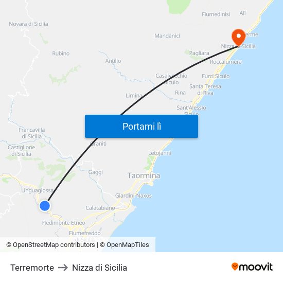 Terremorte to Nizza di Sicilia map