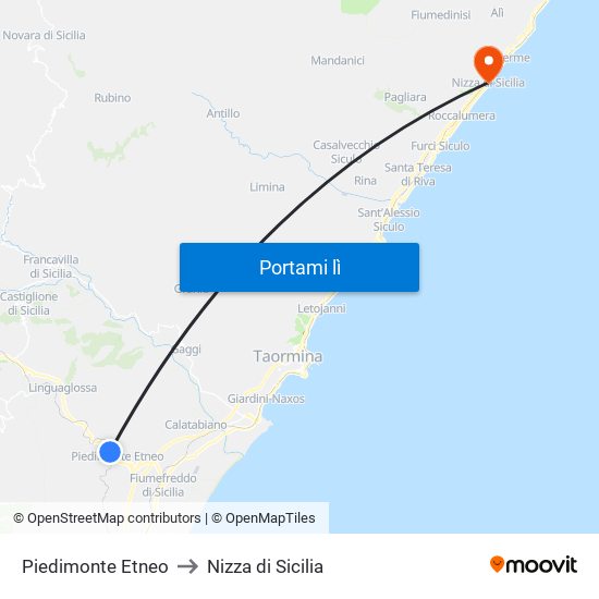 Piedimonte Etneo to Nizza di Sicilia map