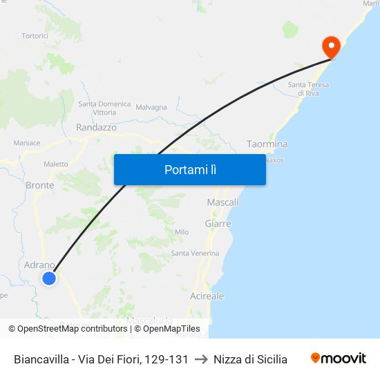 Biancavilla - Via Dei Fiori, 129-131 to Nizza di Sicilia map