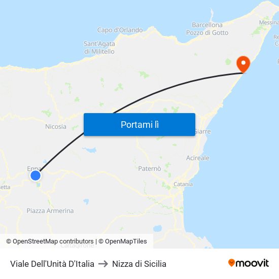 Viale Dell'Unità D'Italia to Nizza di Sicilia map