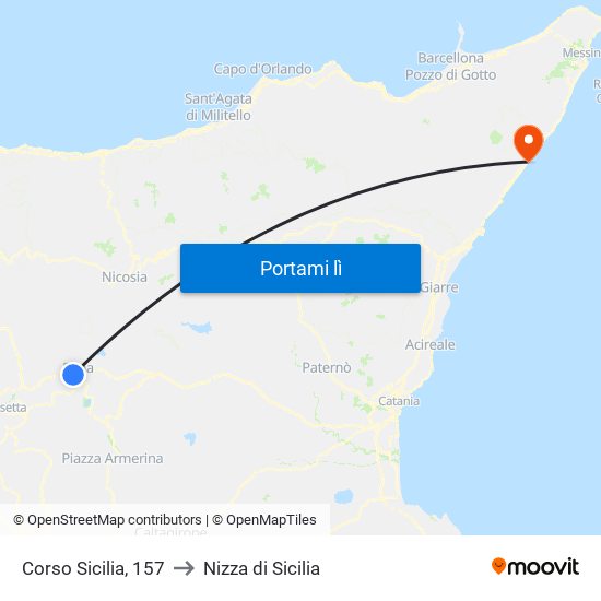 Corso Sicilia, 157 to Nizza di Sicilia map