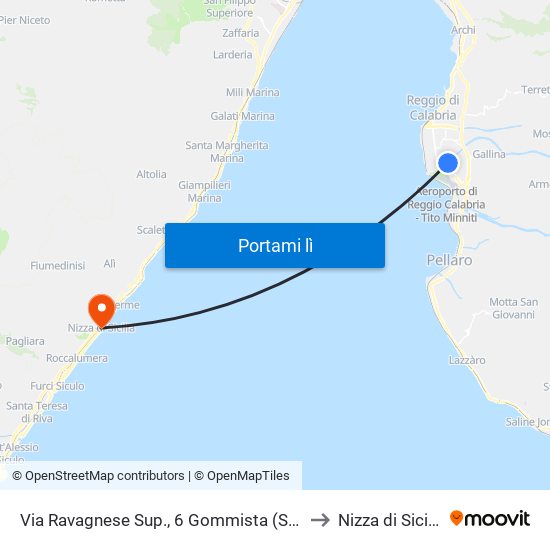 Via Ravagnese Sup., 6  Gommista (S/N) to Nizza di Sicilia map