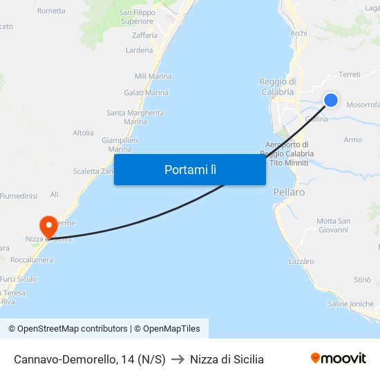 Cannavo-Demorello, 14 (N/S) to Nizza di Sicilia map