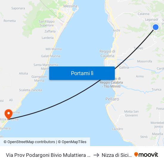 Via Prov Podargoni  Bivio Mulattiera N/S to Nizza di Sicilia map