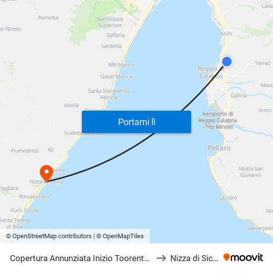 Copertura Annunziata Inizio Toorente N/S to Nizza di Sicilia map