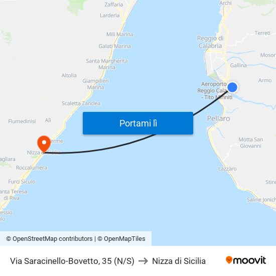 Via Saracinello-Bovetto, 35 (N/S) to Nizza di Sicilia map