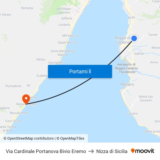 Via Cardinale Portanova  Bivio Eremo to Nizza di Sicilia map