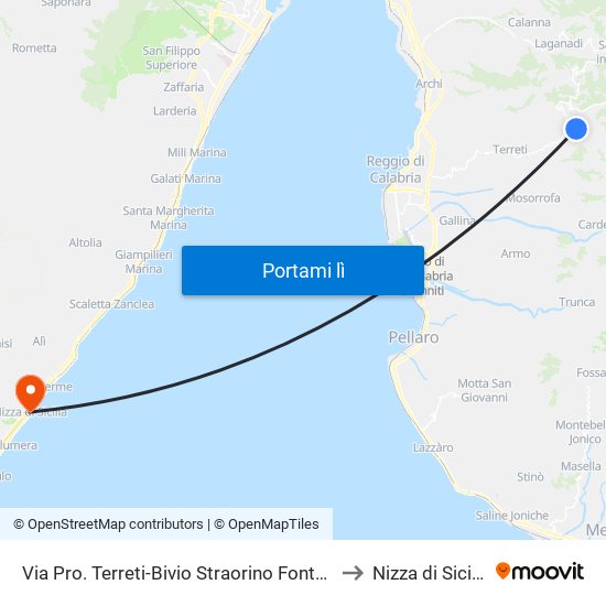 Via Pro. Terreti-Bivio Straorino Fontana to Nizza di Sicilia map