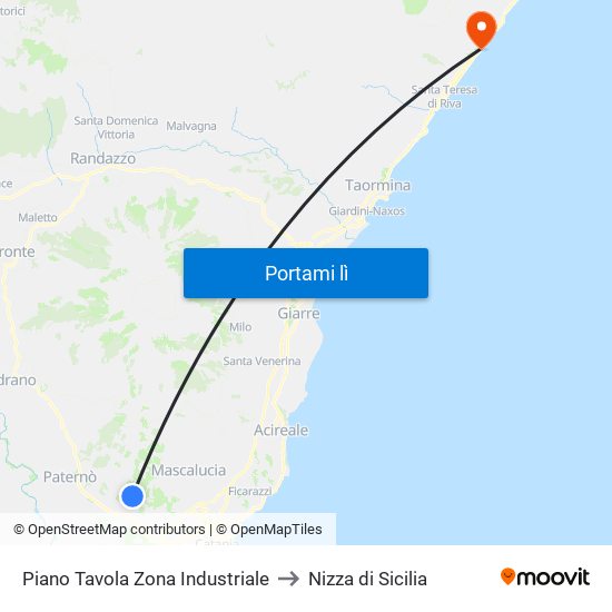 Piano Tavola Zona Industriale to Nizza di Sicilia map