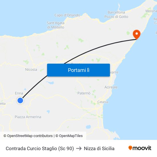 Contrada Curcio Staglio (Sc 90) to Nizza di Sicilia map