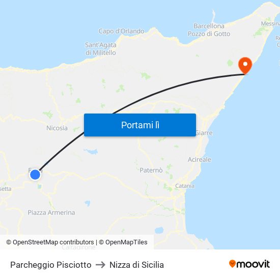 Parcheggio Pisciotto to Nizza di Sicilia map