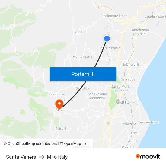 Santa Venera to Milo Italy map