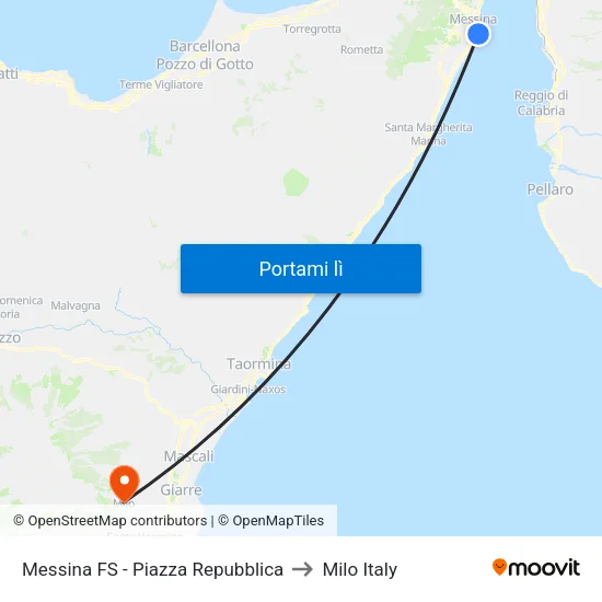 Messina FS - Piazza Repubblica to Milo Italy map