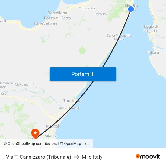Via T. Cannizzaro (Tribunale) to Milo Italy map