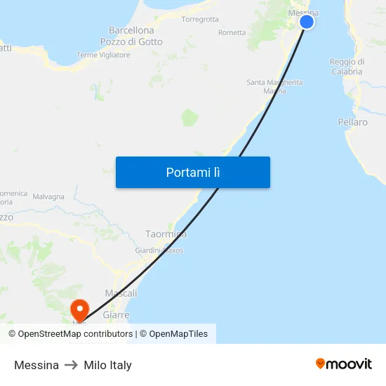 Messina to Milo Italy map