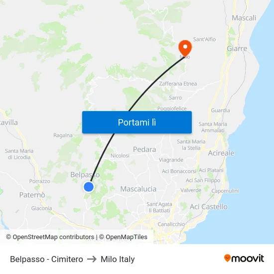 Belpasso - Cimitero to Milo Italy map