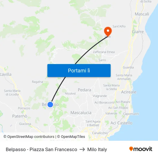 Belpasso - Piazza San Francesco to Milo Italy map