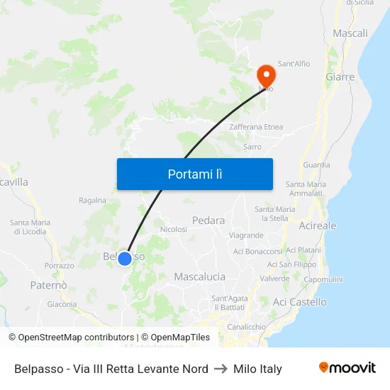 Belpasso - Via III Retta Levante Nord to Milo Italy map