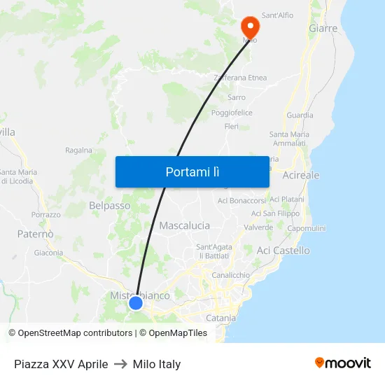 Piazza XXV Aprile to Milo Italy map