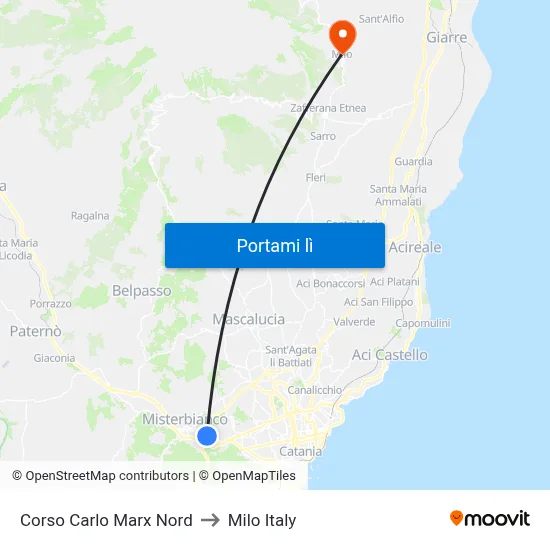 Corso Carlo Marx Nord to Milo Italy map