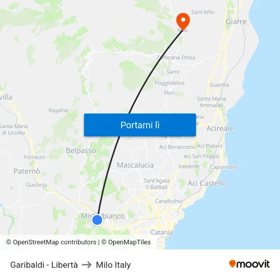 Misterbianco Via Giuseppe Verdi Sud to Milo Italy map