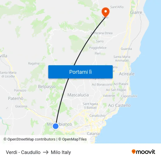 Misterbianco Via Verdi Nord to Milo Italy map