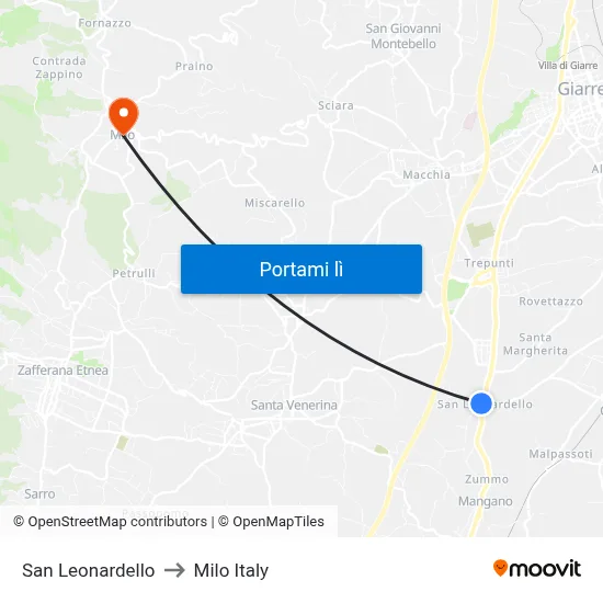 San Leonardello to Milo Italy map