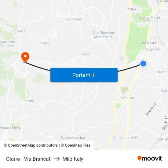 Giarre - Via Brancati to Milo Italy map