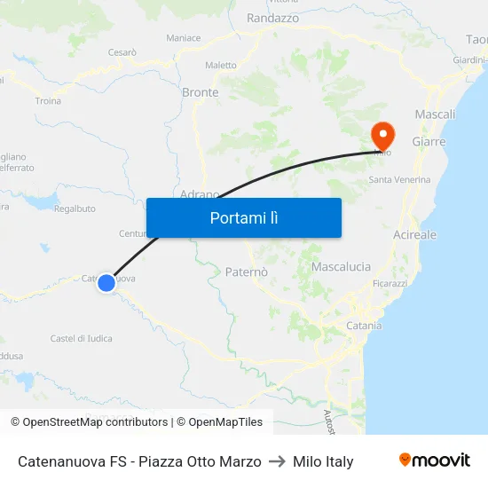 Catenanuova FS - Piazza Otto Marzo to Milo Italy map
